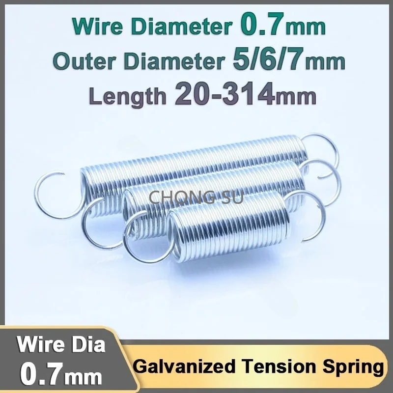 

0.7mm Galvanized Tension Springs Open S Hook Expanding Extending Spring Pullback Spring Zinc Plated Stretching Spring OD 5/6/7mm