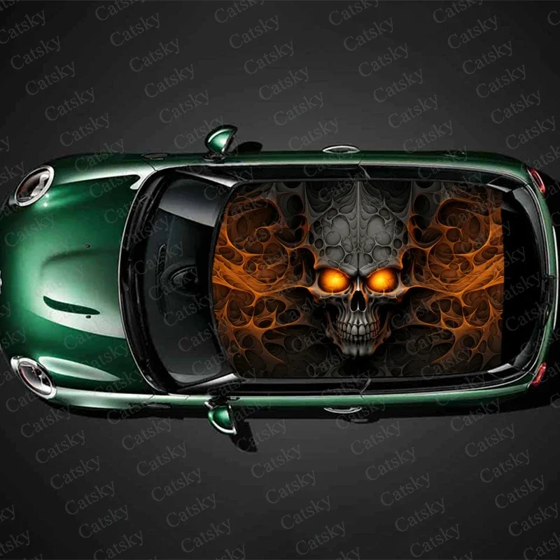 Abstract Halloween Skull Car Roof Sticker Wrap Racing SUV Accessories Packaging Painted PVC Custom Car Graphic Decal