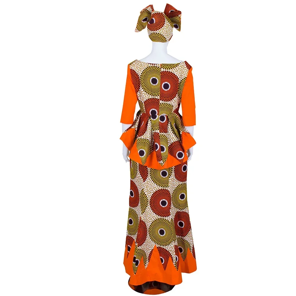 Bintarleawax African Women Skirt Set Dashiki Cotton Crop Top and Skirt Set+Head Scarf Women Suits Outfits WY1437 image 4