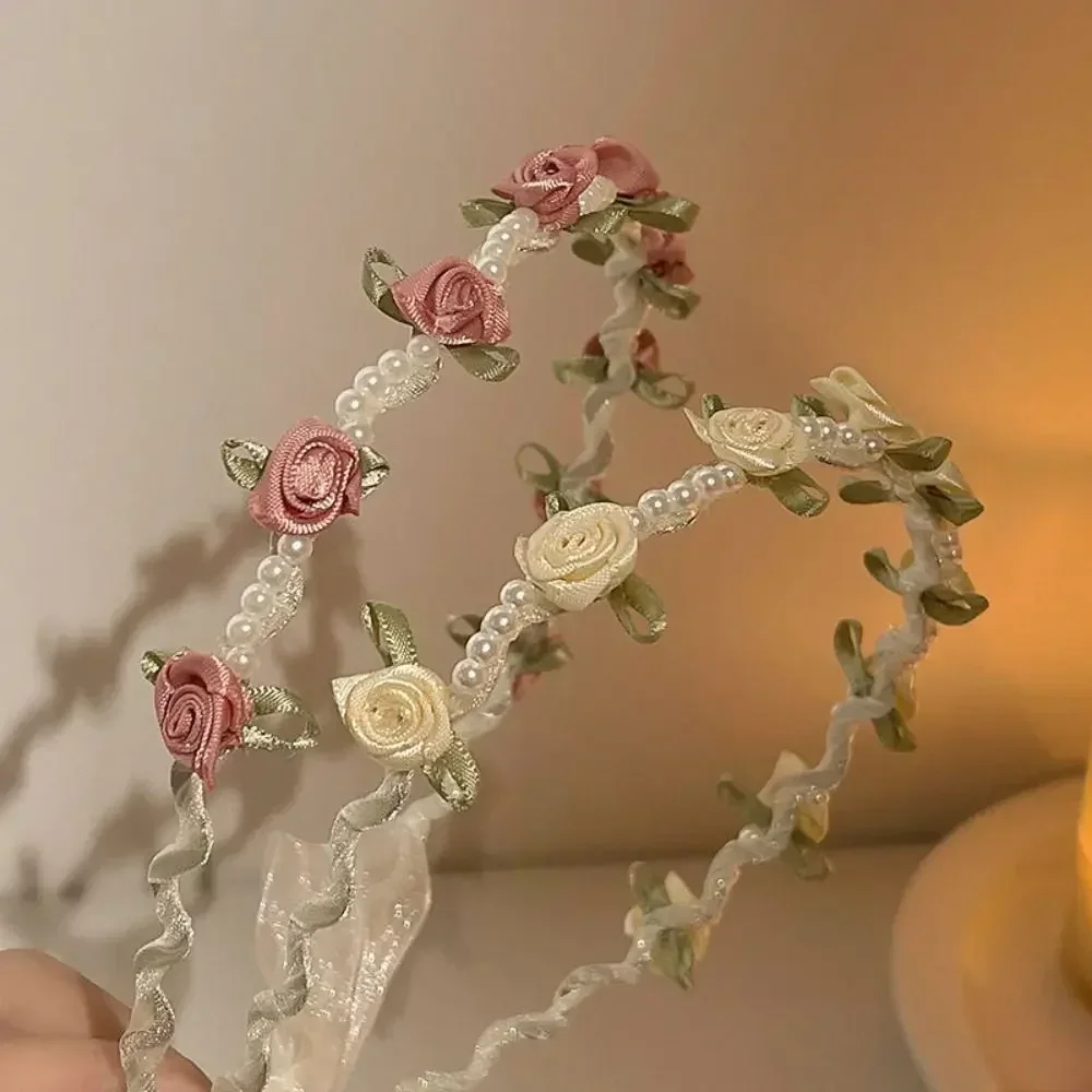 1 Uds. Diadema elegante para novia para niña, tocado de pelo con perlas de imitación, corona de flores, guirnalda para la cabeza, diademas de boda a la moda