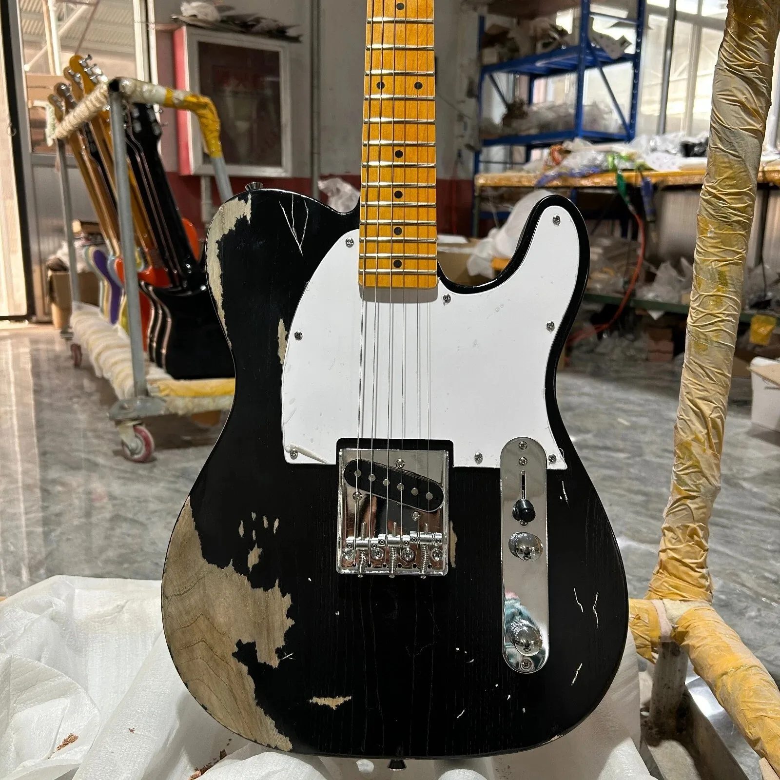 

Guitar Maple Neck Ash Body Black Color 6 String In Stock