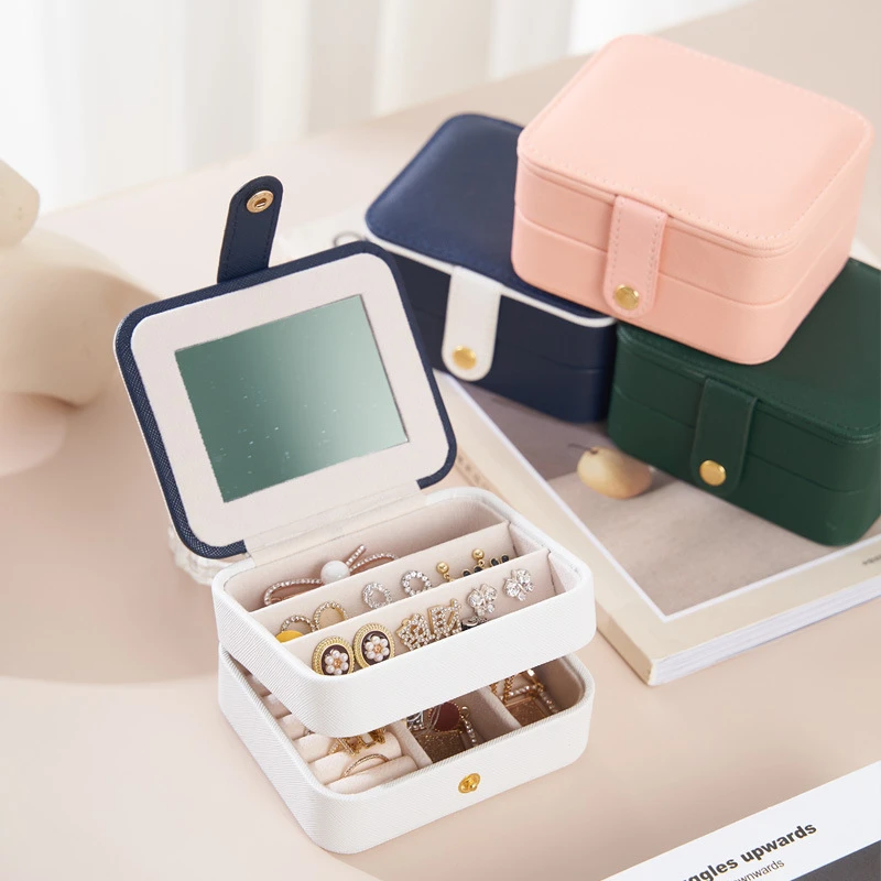 South Korea Refined Jewelry Box Multi-Layer Portable Travel Jewelry Box Earrings Jewelry Leather Multi-Layer Storage Box