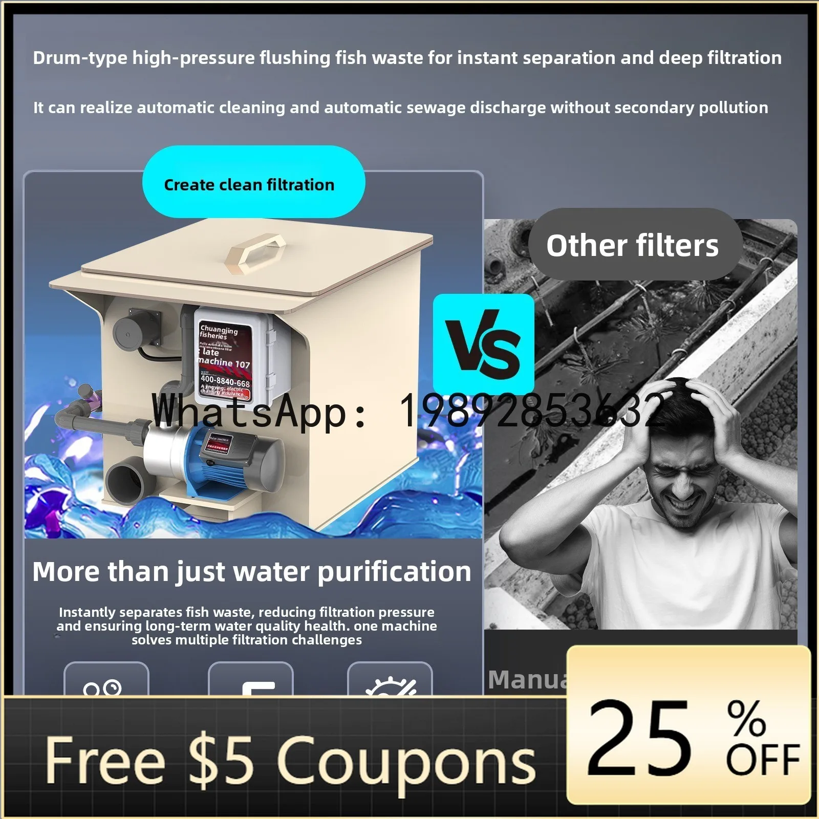 

JX Fish Pond Filter Aquaculture Water Circulation Purification System Automatic Backwash System Equipment