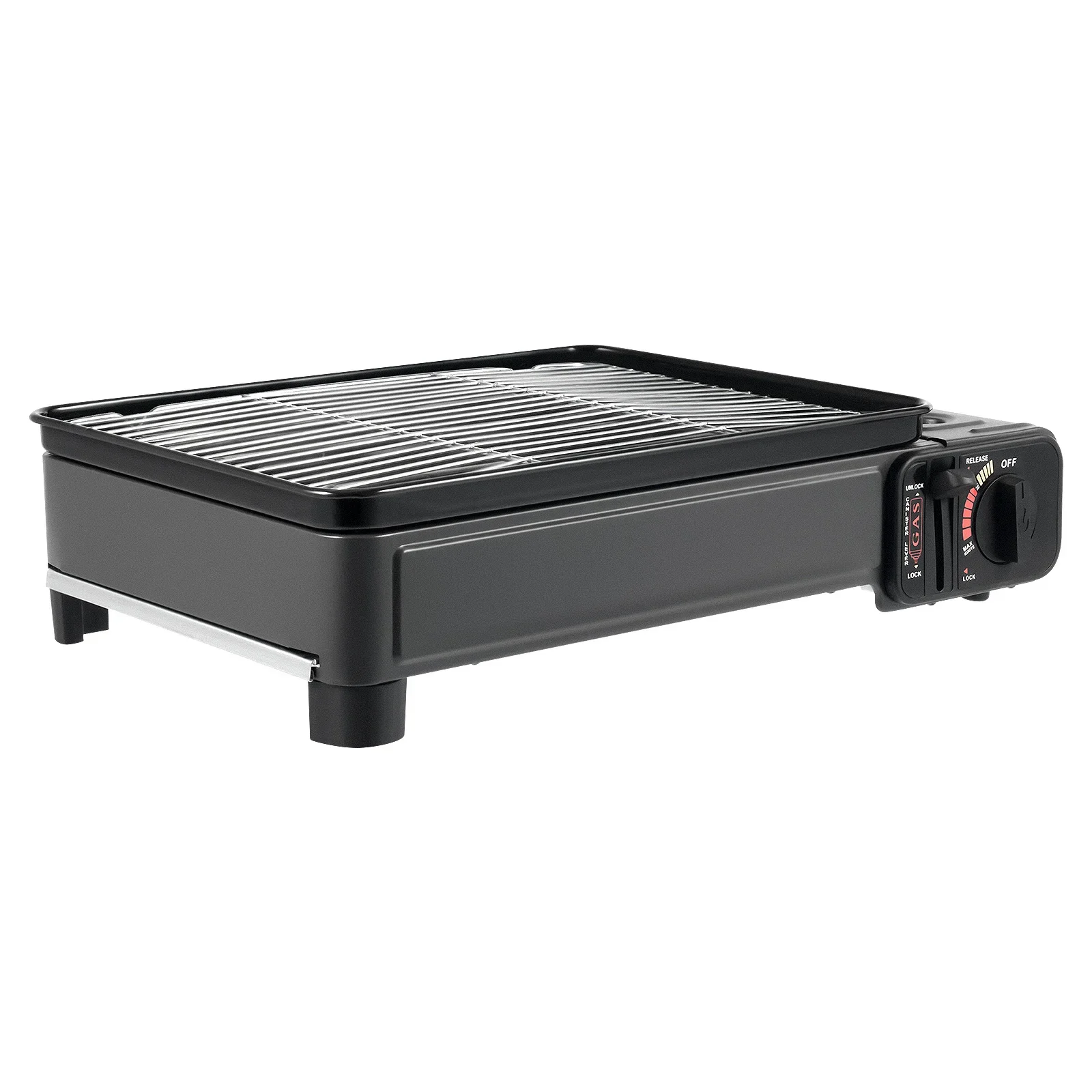 Tragbarer Gasgrill, Dual-Fuel Outdoor-Kocher mit LPG-Tank & Butanbehälter-Adapter, Einstellbare Wärmestufe Campingkocher für Reisen, Trekking, Picknick, Komplettes BBQ-Set mit Ölwanne & Aufbewahrungskoffer – Detail 4