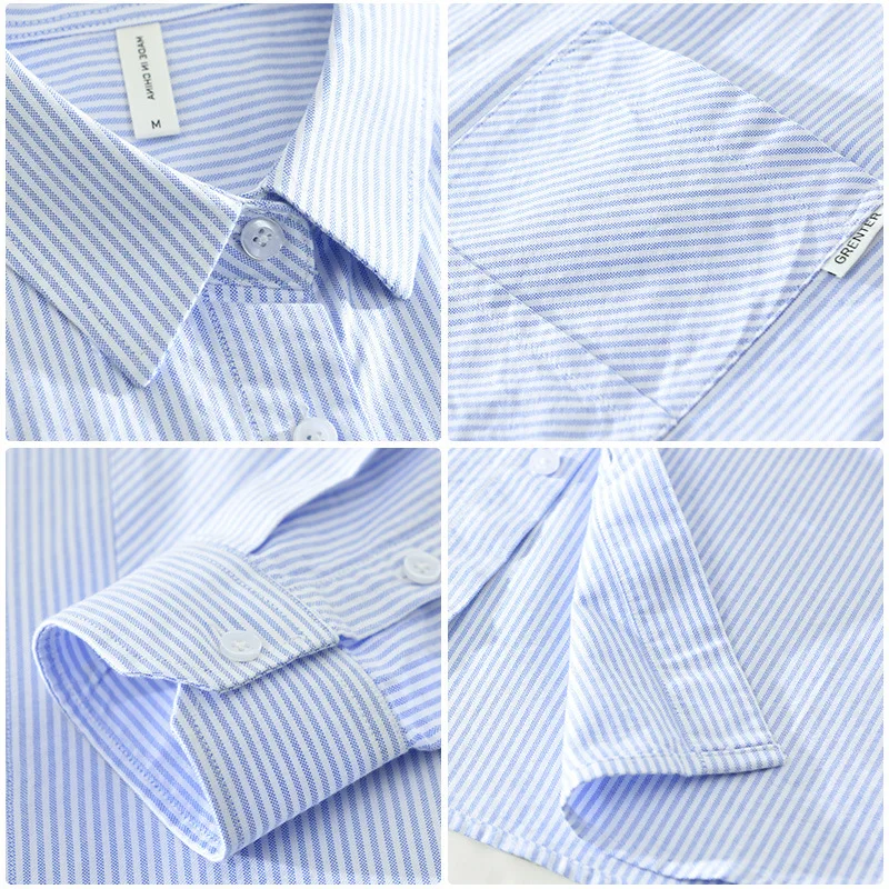 2024 Spring New Casual Striped Long Sleeve Shirts for Men Clothing 100% Cotton Simple Fresh Turn-down Collar Soft CM8877