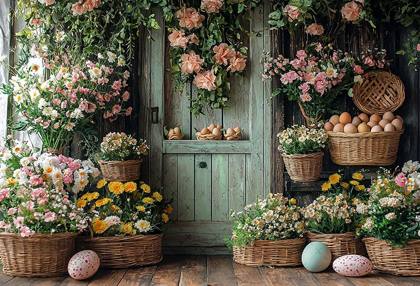 Mehofond التصوير خلفية الربيع عيد الفصح باب خشبي الزهور البيض الاطفال حفلة عيد ميلاد صورة ديكور خلفية استوديو الصور