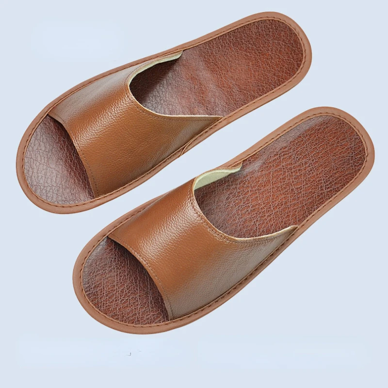 XIHAHA Summer Fashion Cowhide Genuine Leather Slippers Men Soft Bottom Home Slippers Women Non-Slip Shoes Women Sandals