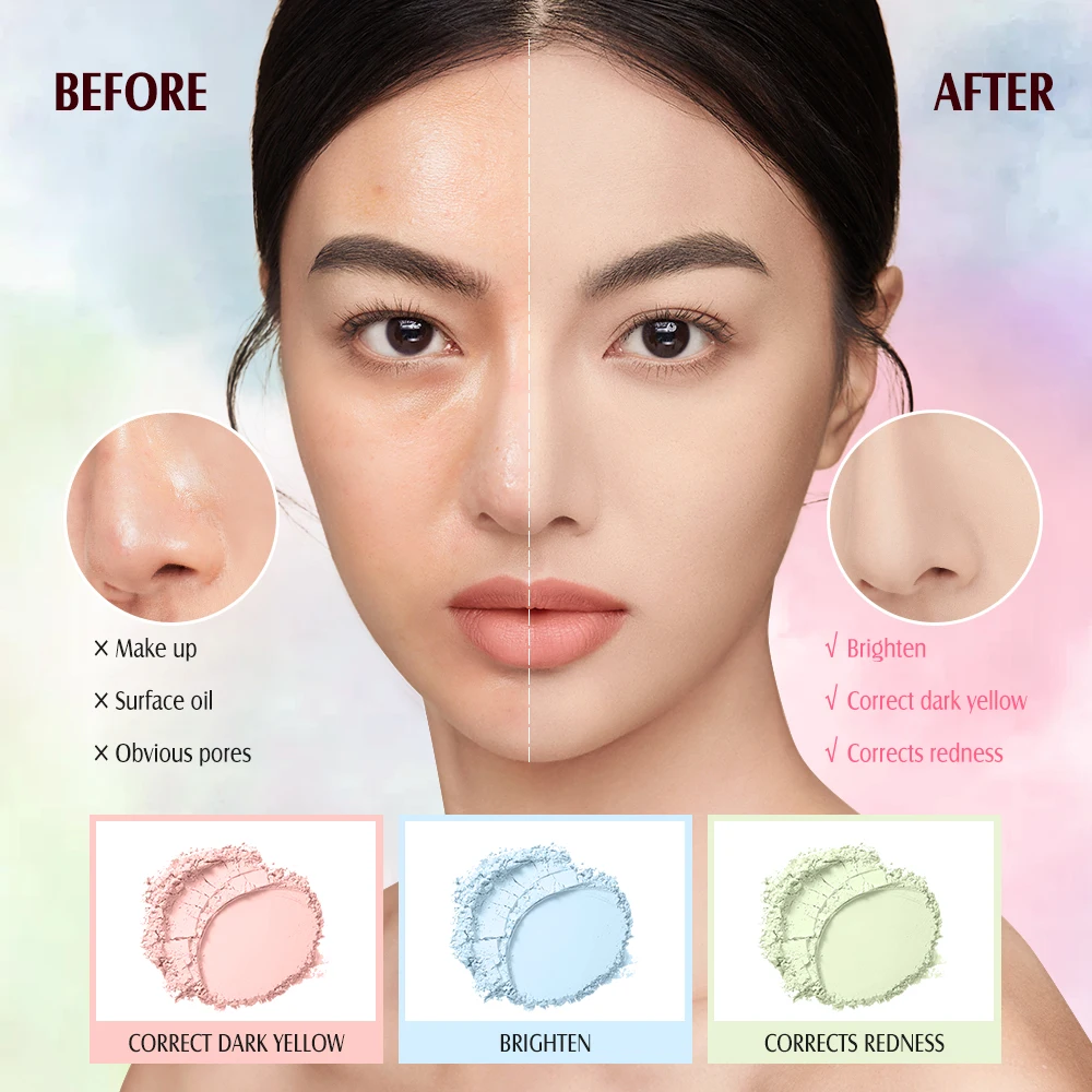 Wholesale O.TWO.O 3-in-1 Loose Powder Face Powder Matte Long-lasting Oil Control 3 Colors Finishing Powder Korean Makeup