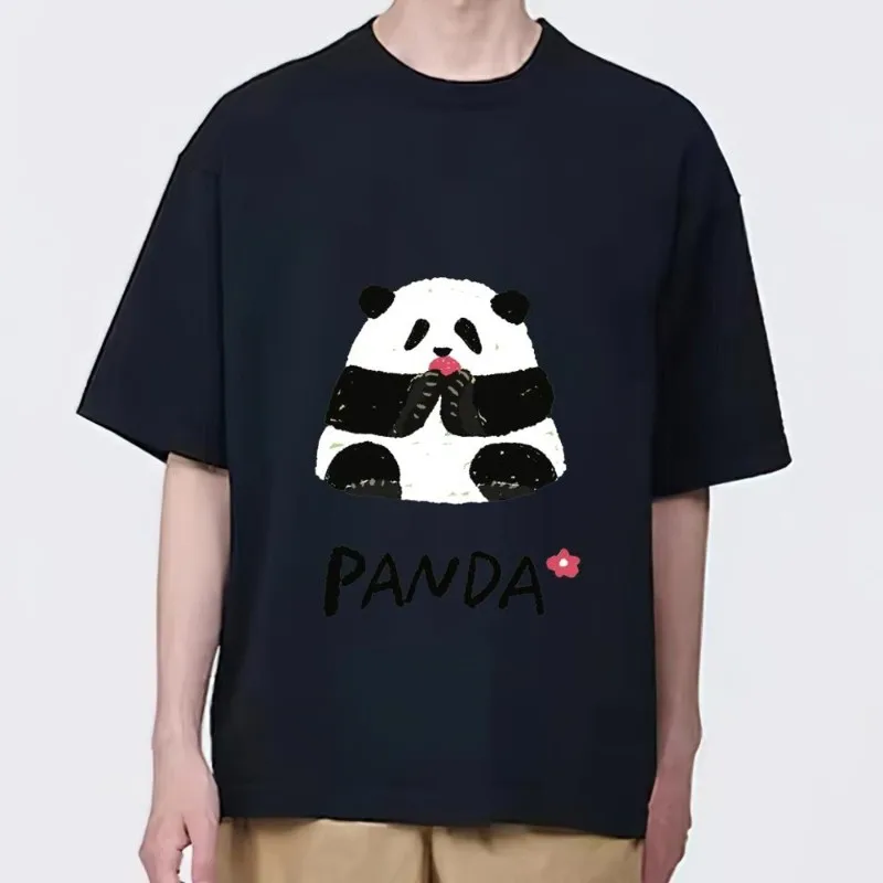 Cute Cartoon Panda T Shirt Women Couple Combination Clothes Short Sleeve Collar Fashion Man Cotton