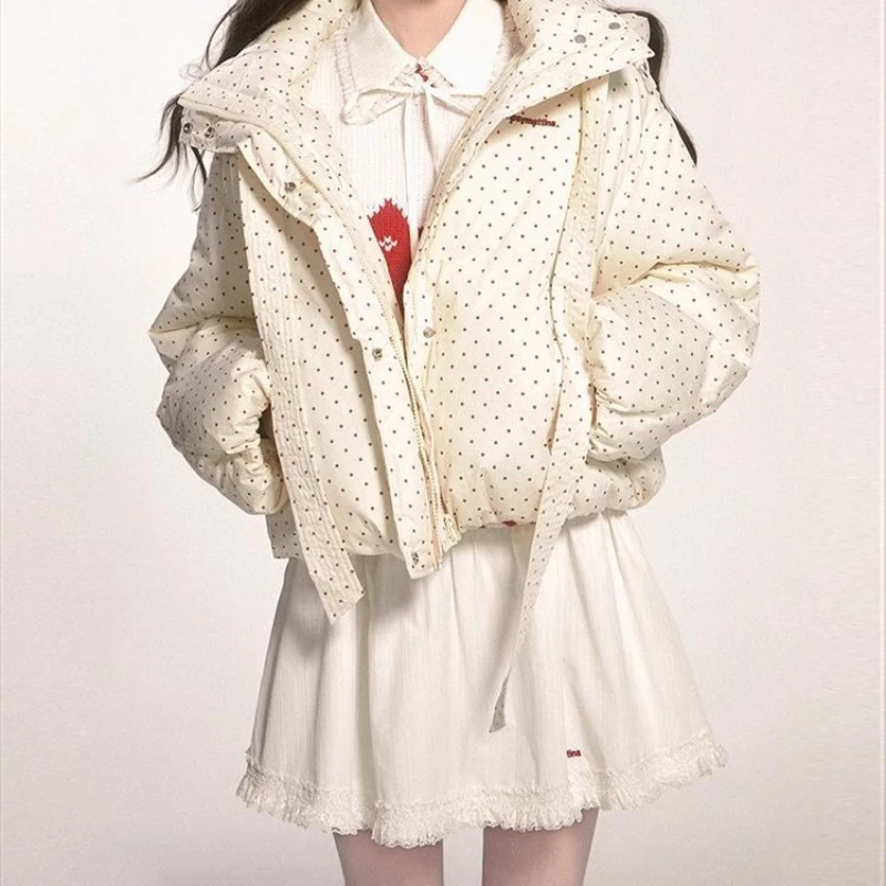 

Sweet Bow Polka Dot Hooded Cotton Jacket for Winter, New Warm and Short Design