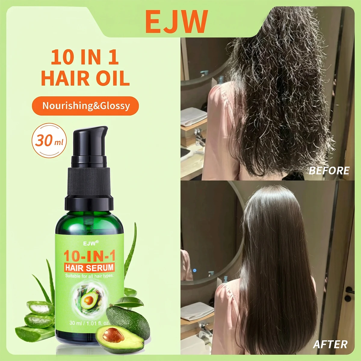 10-IN-1 Hair Oil for Frizzy, Dry Hair,  Leave-In Conditioner for Long & Detangled Hair, Split Ends, Breakage , Reduces Frizz & D