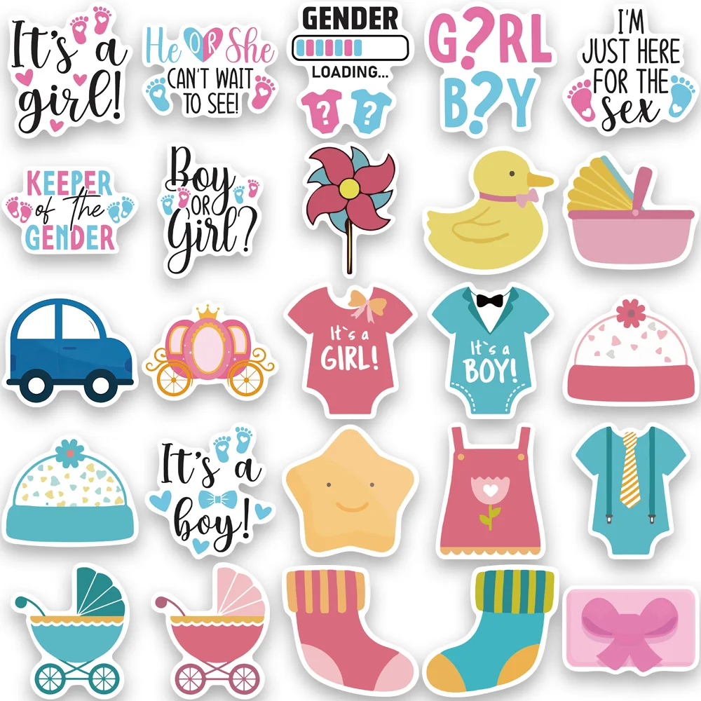 Gênero Revelar Festa Decoração Adesivo, Boy Team Girl Adesivos, Baby Shower Graffiti Brinquedos, Novo, 10 pcs, 50pcs