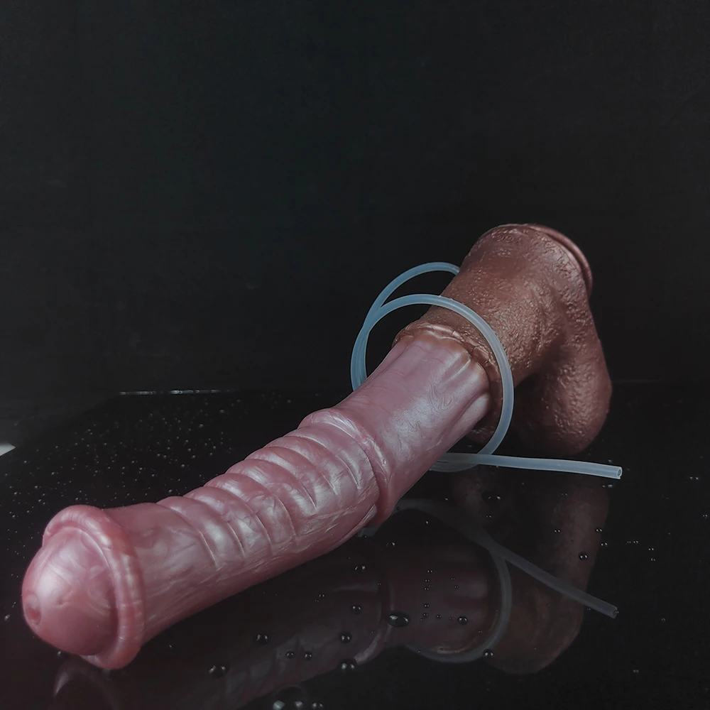 FAAK Silicone Ejaculation Penis Size M L 35cm Long squirting Horse Dildo With Sucker Spray Liquid Function Sex Toys Mixed Color