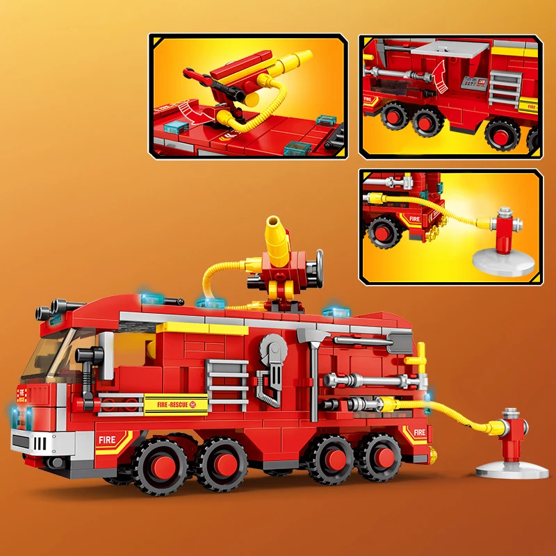 ToylinX Fire Station Model Building Blocks Truck Helicopter Firefighter Bricks City Educational Boy Toys for Children Gift