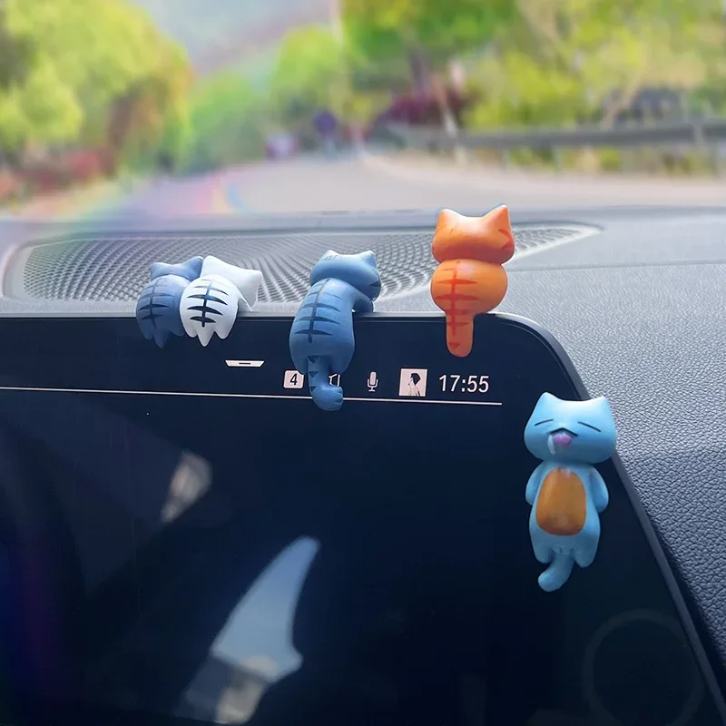 6PCS Car Display Screen Decorations Back Cat Cartoon Car Decoration Centre Console Screen Ornaments Car Decorative Items