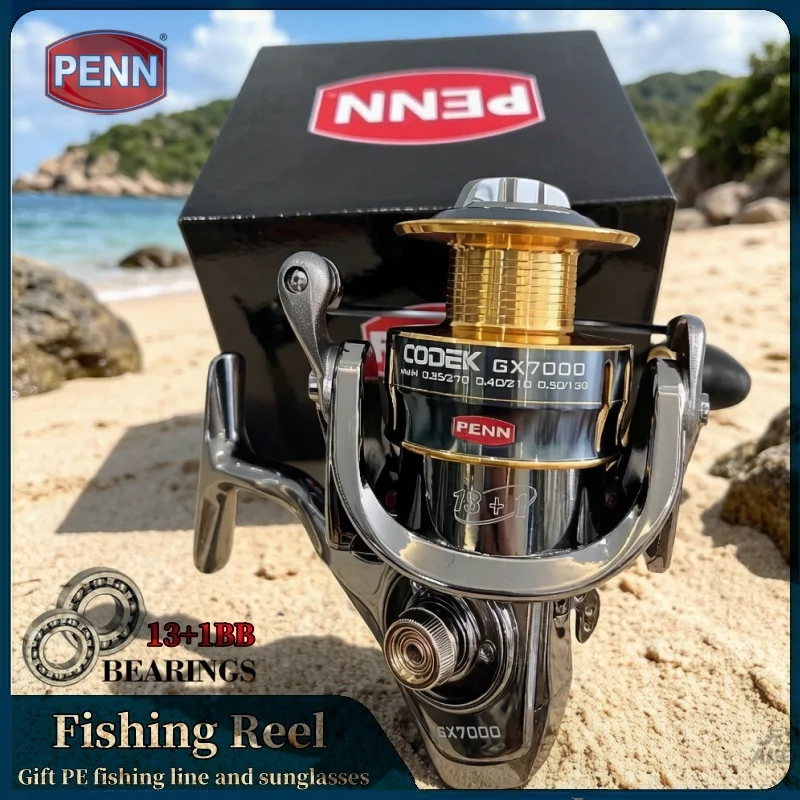 Carretilha de Pesca PENN com 13+1 Rolamentos, Zero Backlash, Carretel de Liga de Alumínio Precisamente Esculpido, Manivela Dobrável Totalmente em Metal