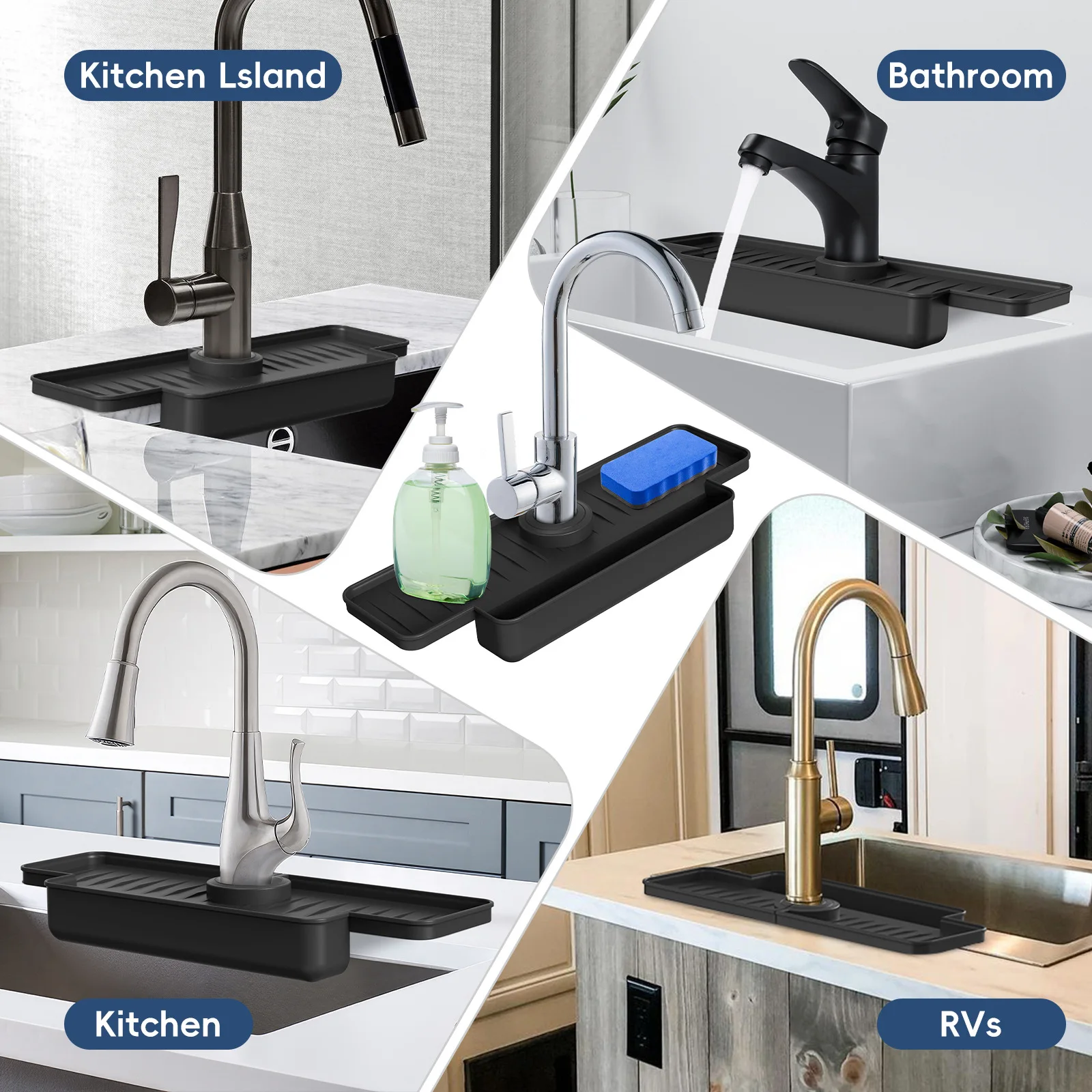 Kitchen Silicone Faucet Mat Sink Splash Drain Pad Bathroom Countertop Protector Soap Sponge Drainer Tray Kitchen Accessories