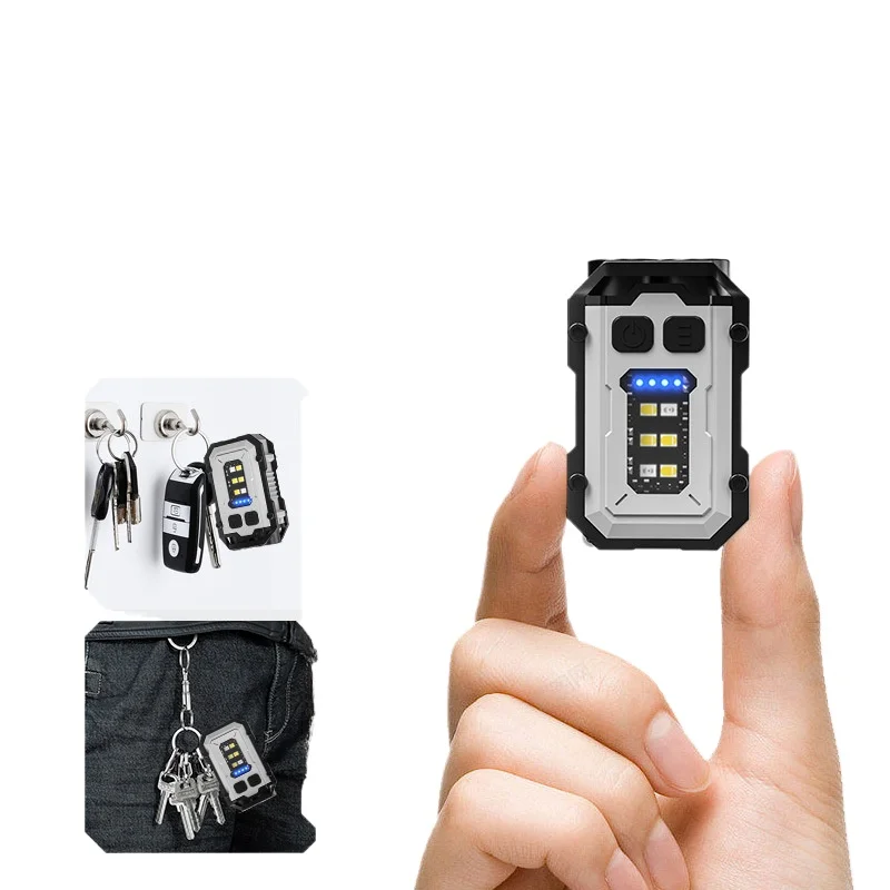 Mini Flashlight Keychain Light Outdoor Dual Light Source Strong Warning Work Night Fishing Compact Waterproof Fast Charging