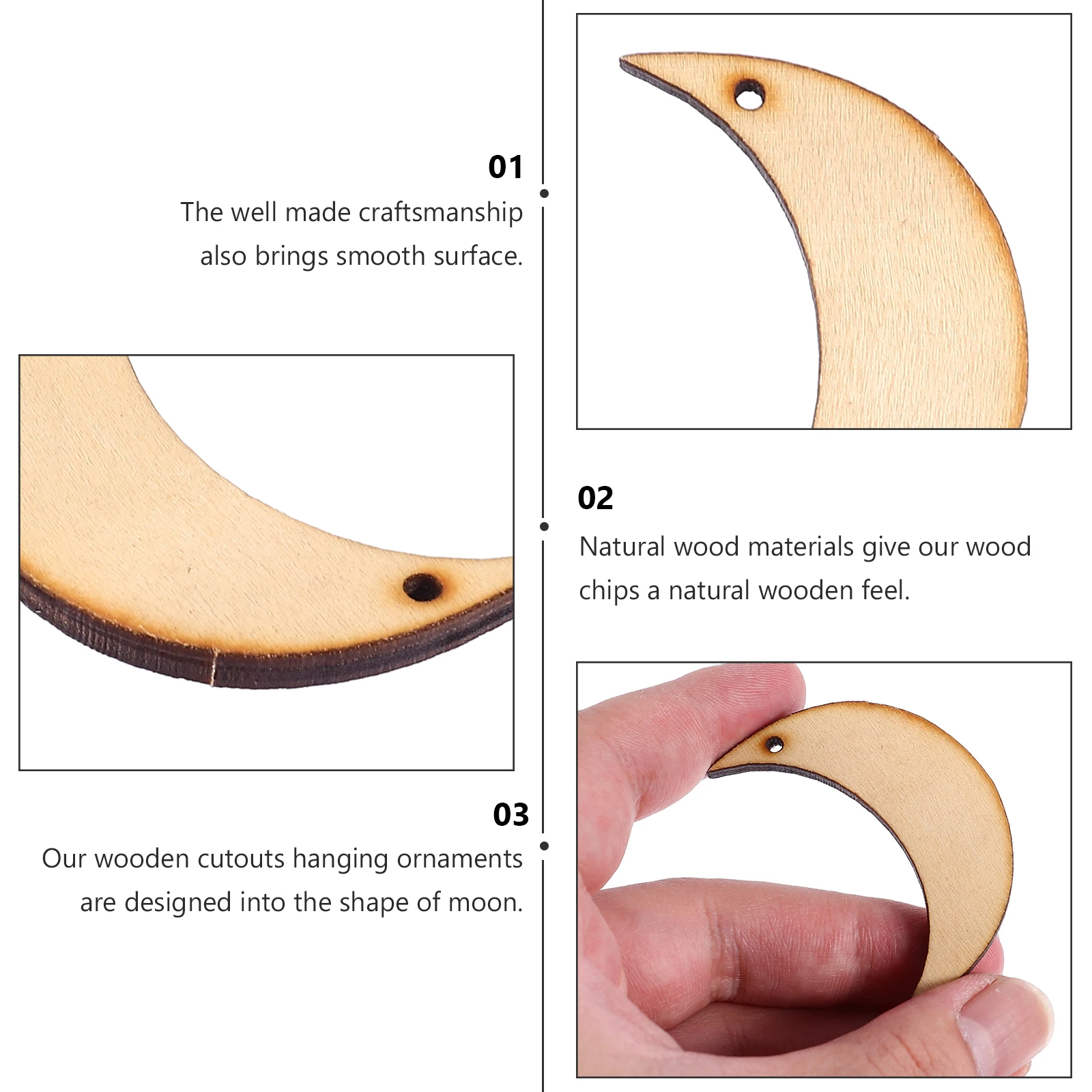 

10pcs Wood Slice Moon Shape Blank naments for DIY Christmas Decor Pendant Craft Project Wooden Material Sewing Art Supplies