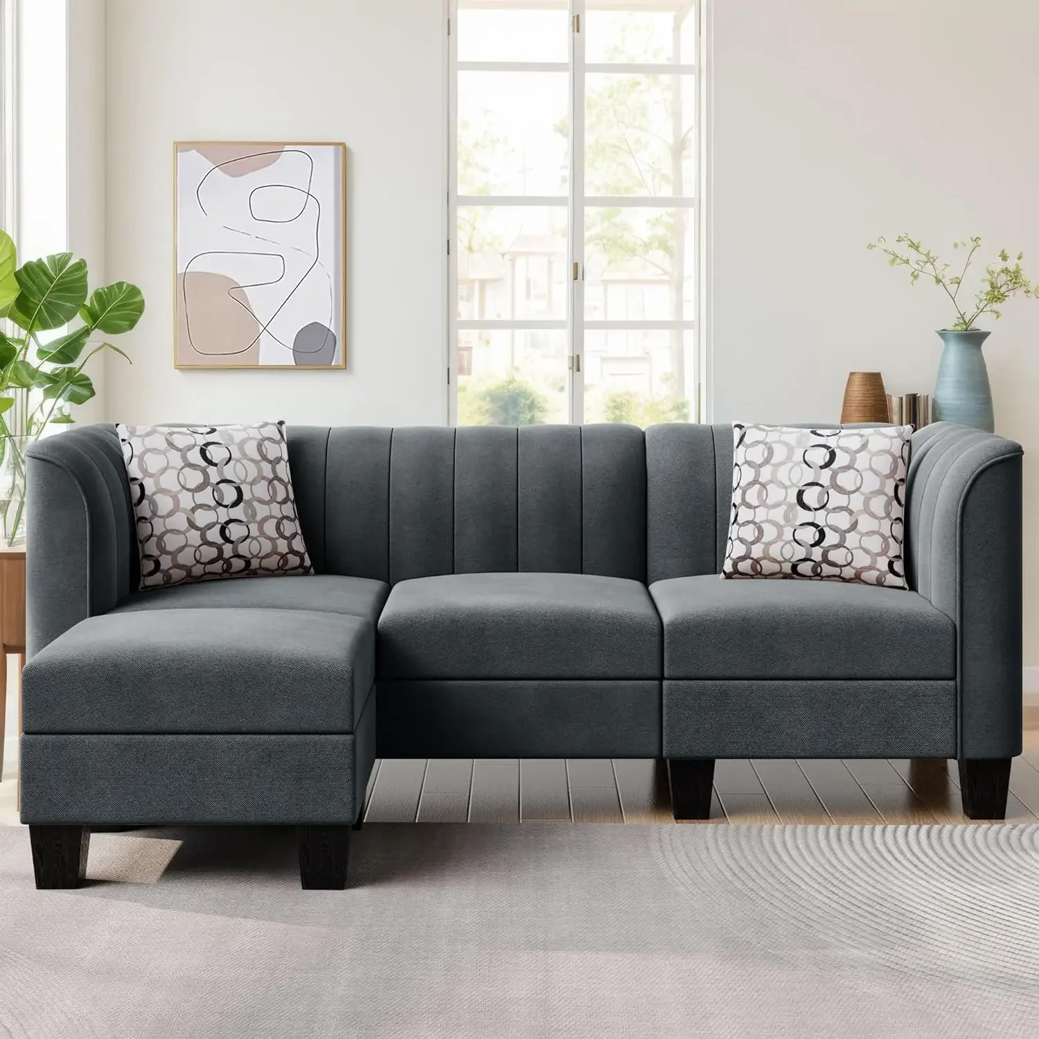 79'' Sectional Sofa Couch for Living Room, Small 3-Seat L Shaped Couch & Linen Fabric, Convertible Sofa & Chaise Clearance Set