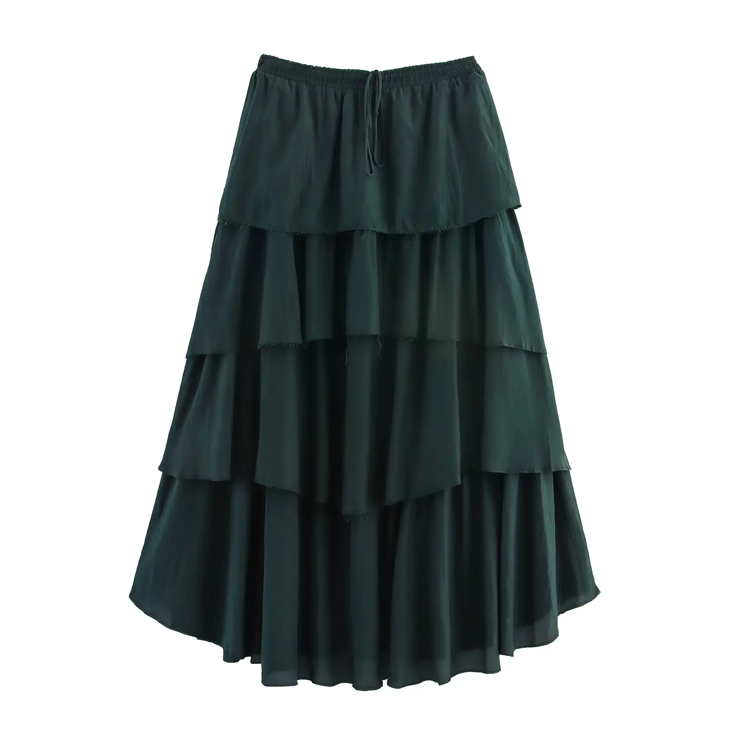 

Kimotimo Vintage Women Skirt 2025 Autumn New Elastic Waist Tierred Ruffle A-line Cake Long Skirts Fashion Versatile Faldas Юбки