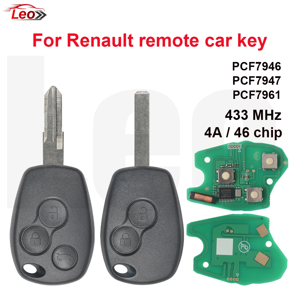 Leo 433MHz 4A/46chip PCF7946/47 7961 Car Smart Key for Renault Key Trafic Vauxhall Vivaro Sandero Logan Symbol Dacia Duster