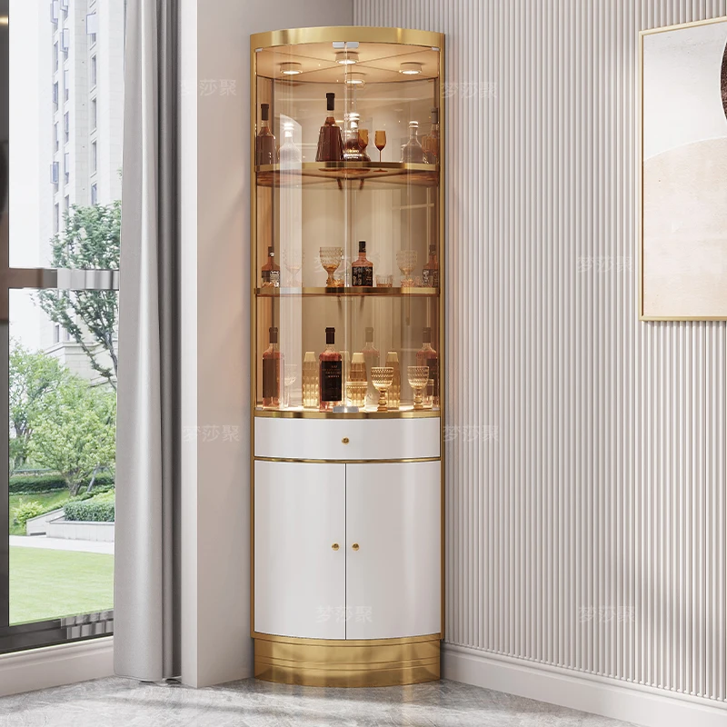 

Modern Wine Cabinet Luxury bar Furniture Gold Stainless Steel Glass Display Sideboard Cabinet for Living Room Dining Room