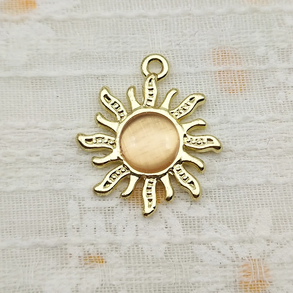 10pcs Sun Charms for Jewelry Making Enamel Necklace Keychain Phone Pendant Diy Accessories Alloy Metal Gold Plated