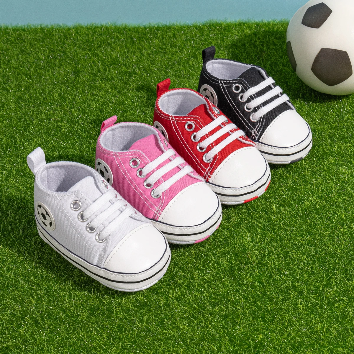 

Baby Shoes Unisex Classic Canvas Casual Sneakers Football Fashion Versatile Sports Style Soft Anti-Slip Flat Sole First Walkers