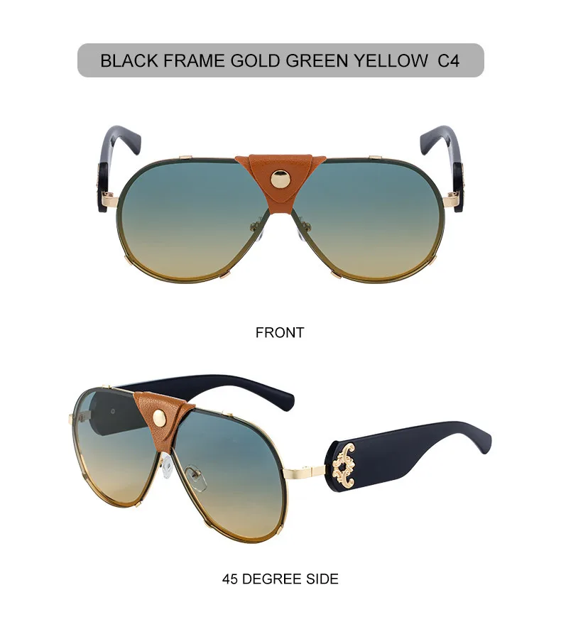 Vintage Übergroße Steampunk Piloten-Sonnenbrille 2026 Luxusmarke Shield Sonnenbrille Trendige Goggle-Fahrbrille UV400-Schutz – Detail 14