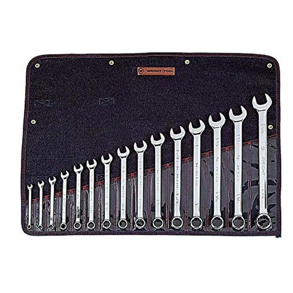 

15-Piece Full Polish 12 Point Combination Wrench Set 5/16" 1-1/4" with Denim Tool Roll High Torque Long Life Enhanced Strength