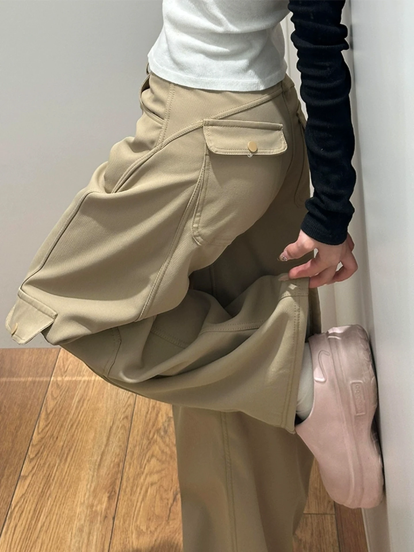 

Khaki American Sle Work Pants Men's Winter Loose Straight Leg Wide Leg Pants Drapey Large ket Pants Casual Trousers