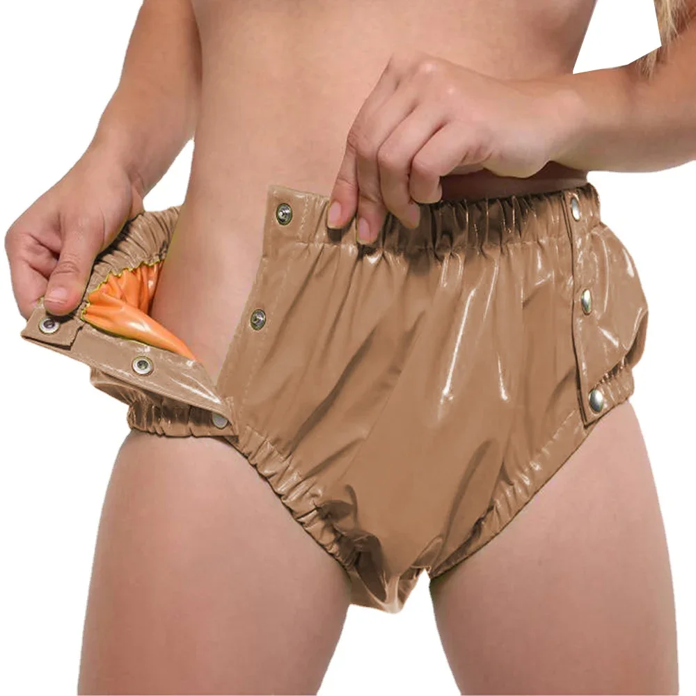 سراويل جلدية لامعة PVC ، لاتكس صناعي ، سراويل داخلية مزدوجة الطبقة ، تأثيري سيسي ، ملابس داخلية صنم ، مثير بزر متابعة ، غريب