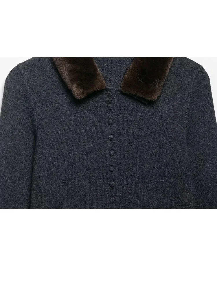 سترة نسائية محبوكة ذات تأثير من الفرو الصناعي من HH سترة نسائية عالية الشارع غير رسمية متعددة الاستخدامات سترة ذات صدر واحد #6