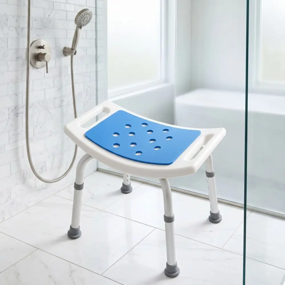 2PCS EVA Shower Bench Cushion Blue Waterproof Shower Chair Pad Perforation Design Non Slip Shower Stool Cushion Home Bathroom