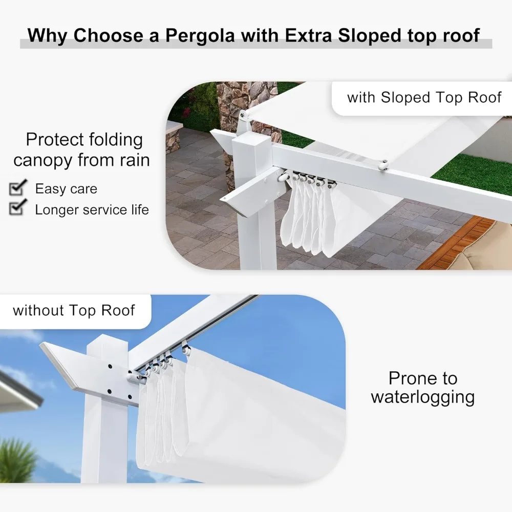 10' x 13' Outdoor Retractable Pergola White Heavy-Duty Aluminum Pergola Patio Modern Pergola with Double Sun Shade Canopy