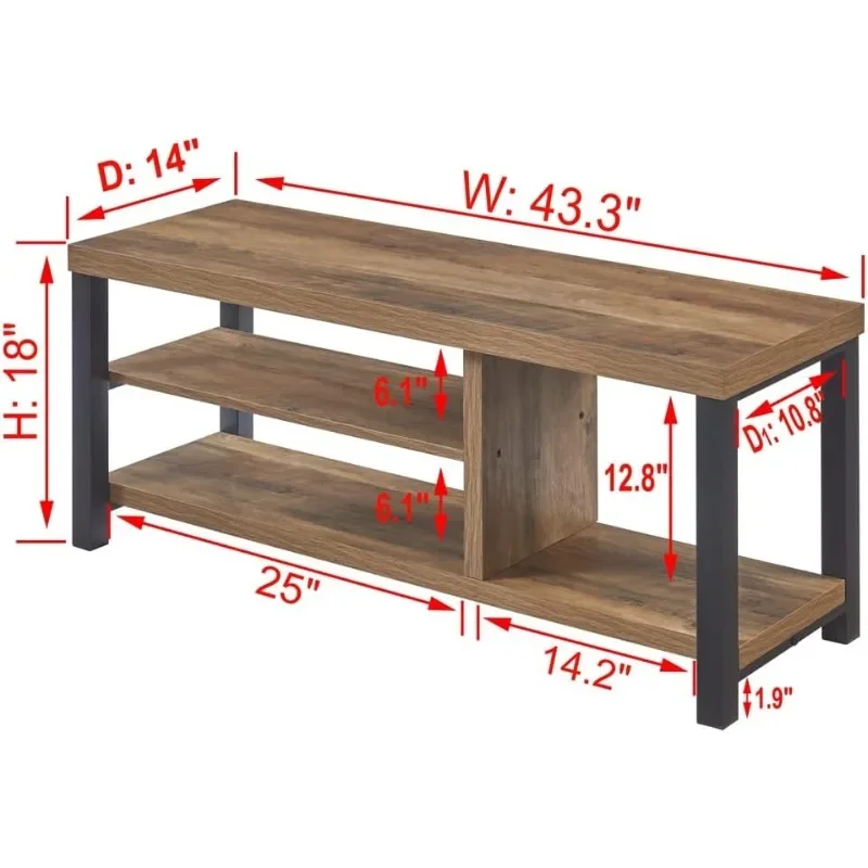 Industrial Entryway Bench Rustic Wood and Metal Shoe Storage Bench Seat for Living Room Oak