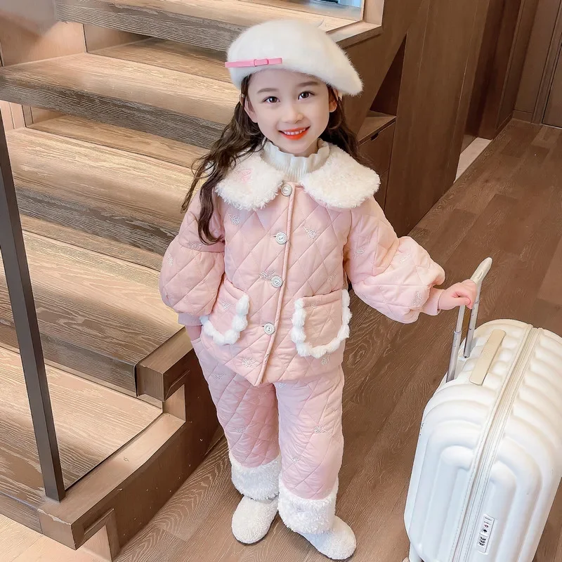 

Autumn Winter Children Clothing Sets for Girls Floral Coats Pants 2 Pcs Suit Kids Clothes Outfits Outdoor Baby Casual Tracksuits
