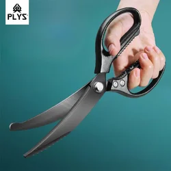 PLYS Kitchen Scissors, Commercial Black Titanium Stainless Steel Barbecue Scissors, Food Scissors Home Chicken Bone Scissors