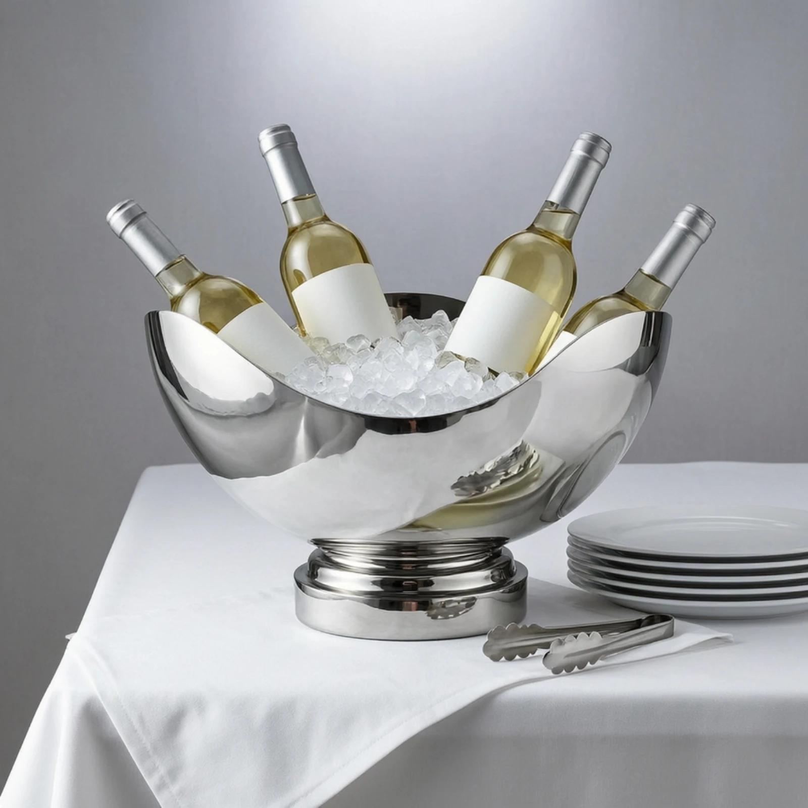 Stainless Steel Champagne Basin Modern Wide Flared Bowl Chiller Pedestal Champagne Chiller Sleek Beverage Cooler Polished