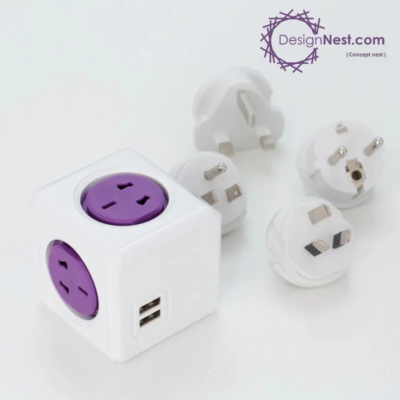 AeLeLe PowerCube Second Generation Cube-Shaped Travel Office Home USB Plug Wall Plug Landing Light Purple USB Version