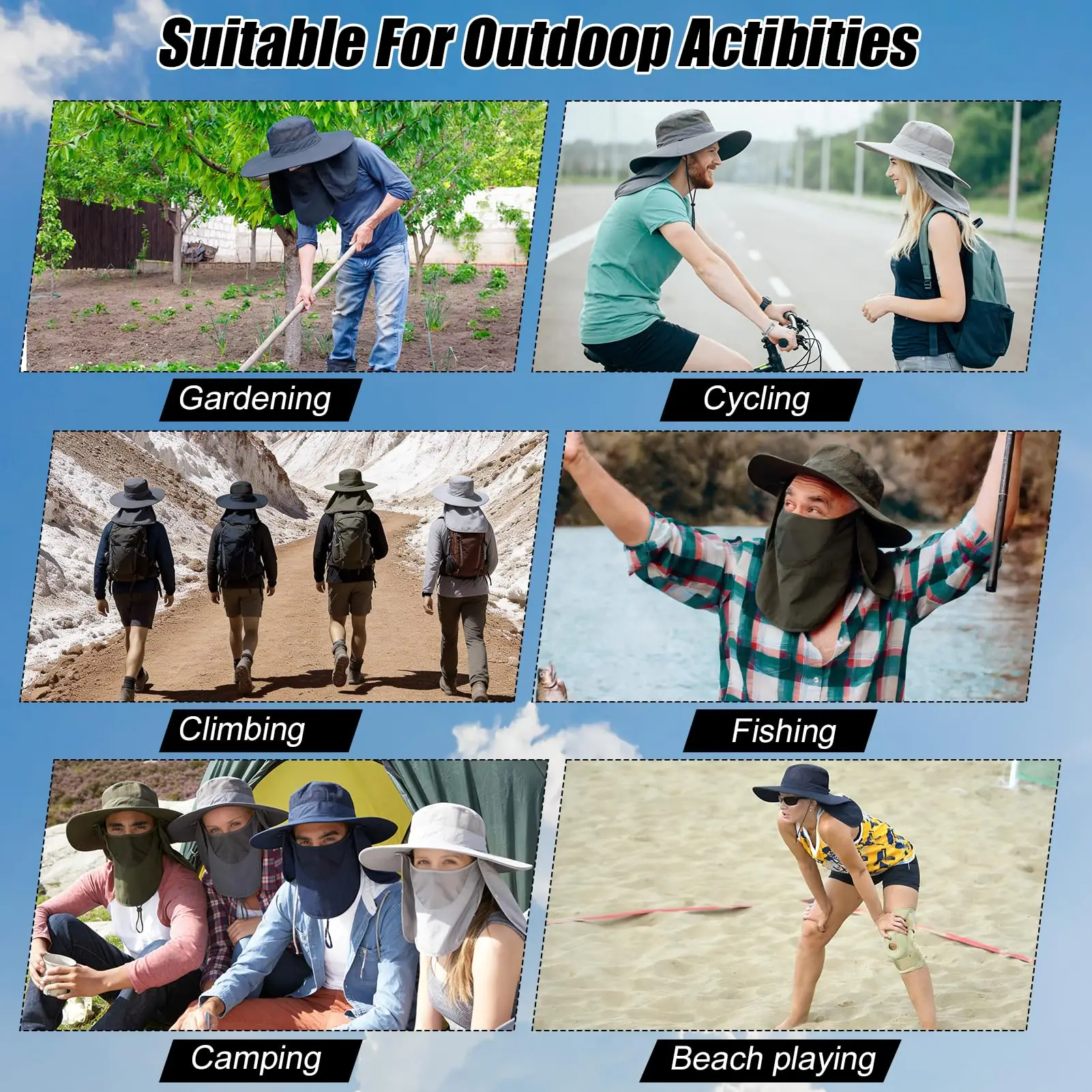 4 Pack Sun Hats for Men Women UPF 50+ Wide Brim Fishing Bucket Hat Summer Outdoor UV Protection Adjustable Neck Flap