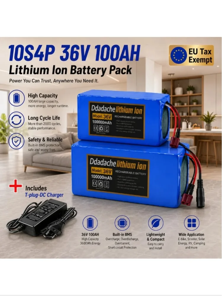 Wiederaufladbarer 36V 100Ah 1000W Lithium-Ionen-Akku 10S4P mit BMS für 42V Elektro-Mountainbike, Fahrrad, Roller