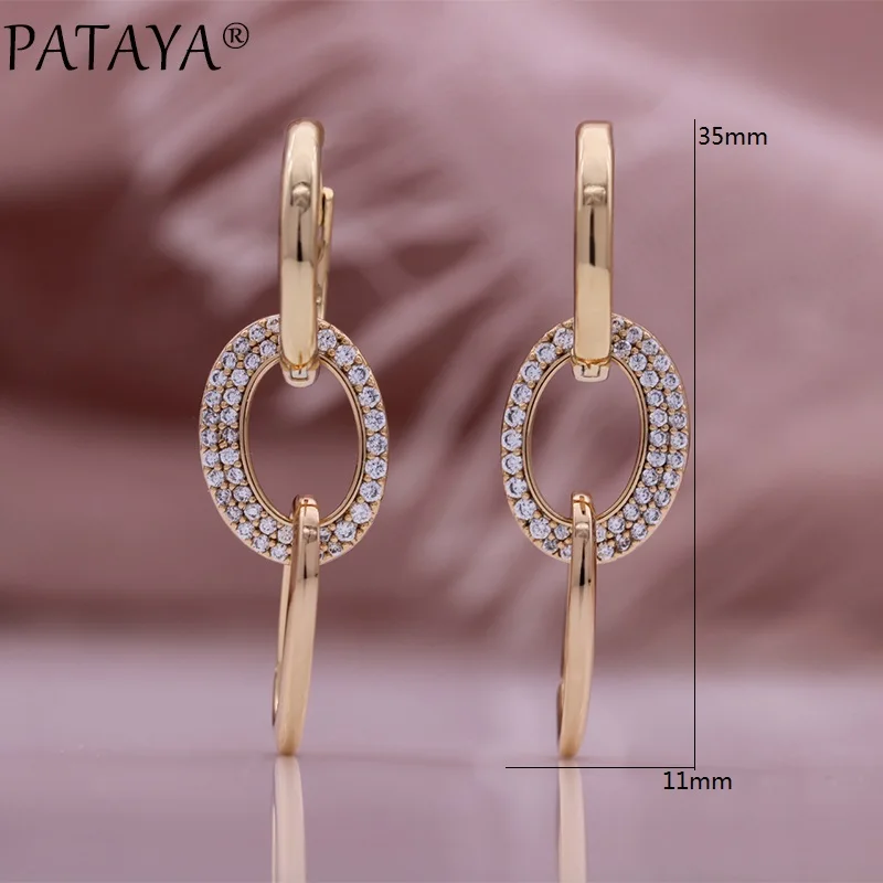 PATAYA Sparking Micro-set Natural Zircon Earrings for Women 585 Rose Gold Color Elegant Jewelry Daily Multifunctional Earrings