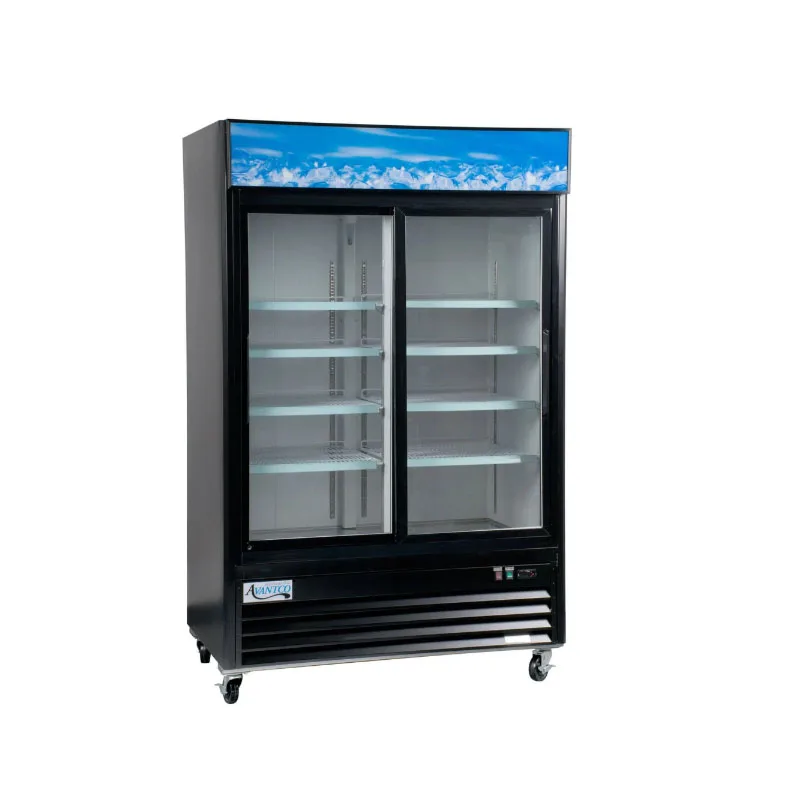 China Factory Black Sliding Double Transparent Glass Door Refrigerators Freezers Fridge with LED Lighting for Best Price