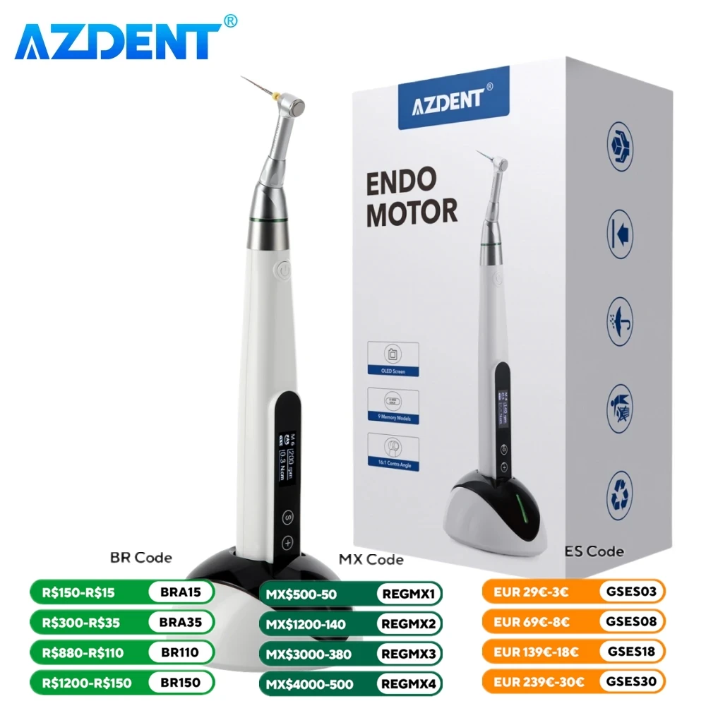 Dental Endo Motor Schnurlose AZDENT LED-Wurzelkanal-Vorbereitungsmaschine mit 16:1 Winkelstückkopf Auto-Reverse 9-Vergessungen