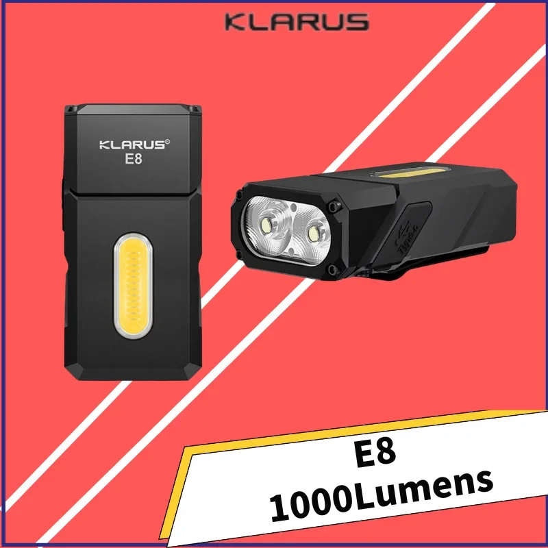 Klarus E8 1000Lumens EDC Flashlight 180° Swivel-Head USB-C Rechaegable With Magnetic Protable Wrok Lamp