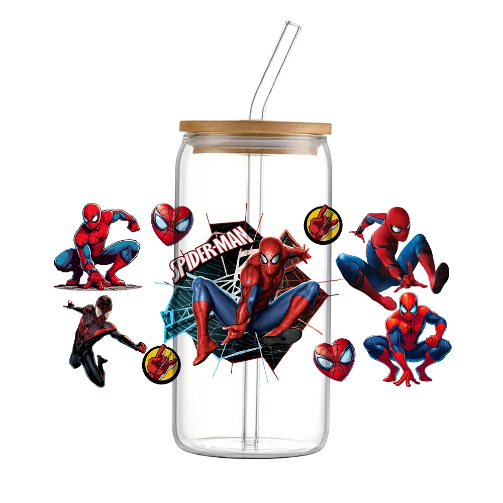 Cartoon Cute Disney Spider Man Pattern UV DTF Sticker Waterproof  Decals For 16oz Glass Cup Wrap Stickers