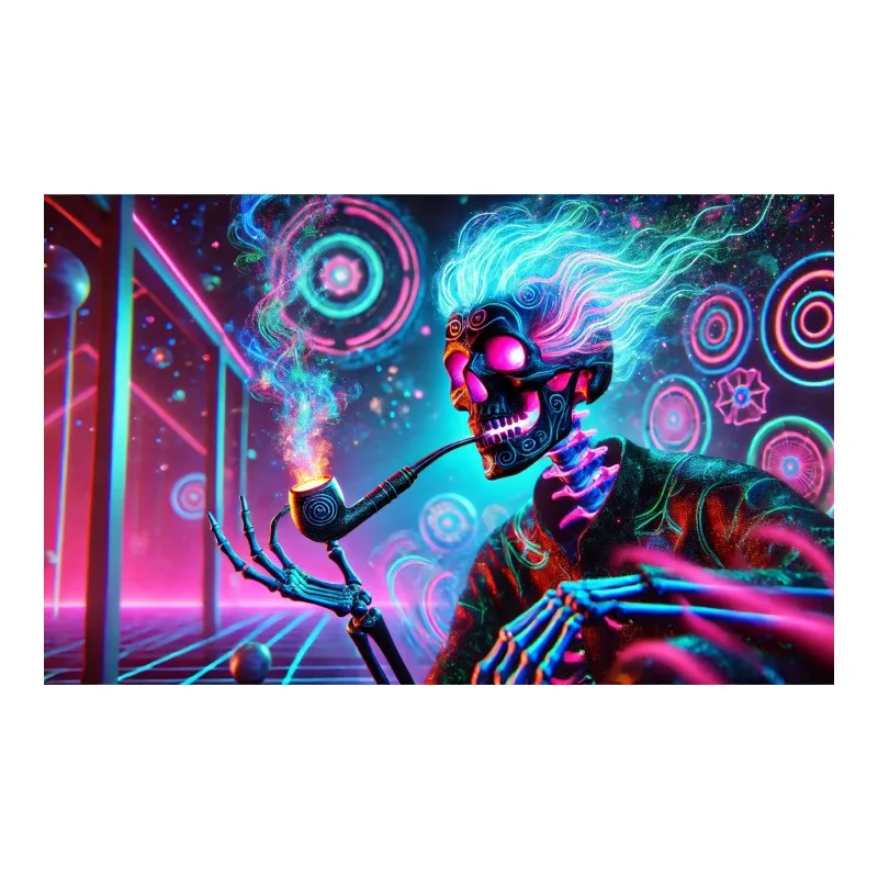 

UV Reactive Blacklight Tapestry 2D Flat Print Peach Skin Neon Smoking Alien Skeleton Trippy Wall Hanging Dorm Room Decor