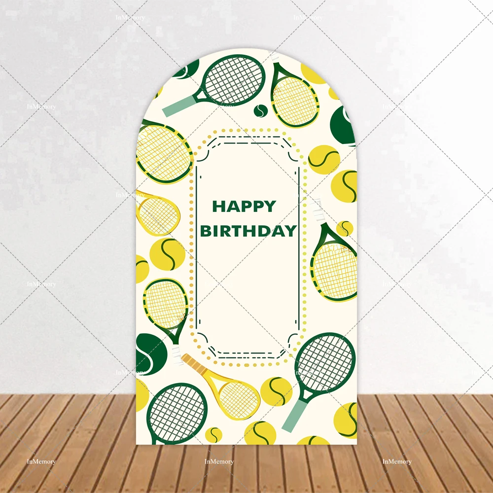 

Tennis Sports Theme Arch Backdrop For Kids Adult Birthday Party Decoration Bright Green Tennis And Racket Arched Wall Background